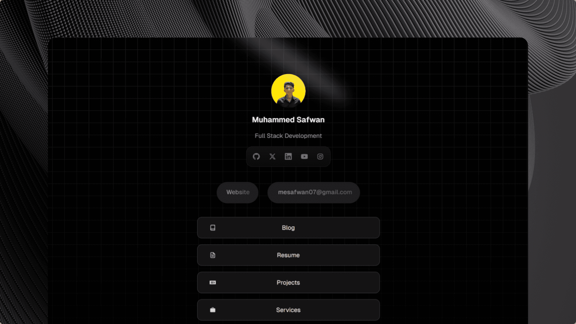 A minimal, animated personal link-in-bio page built with Next.js, Tailwind CSS, and custom